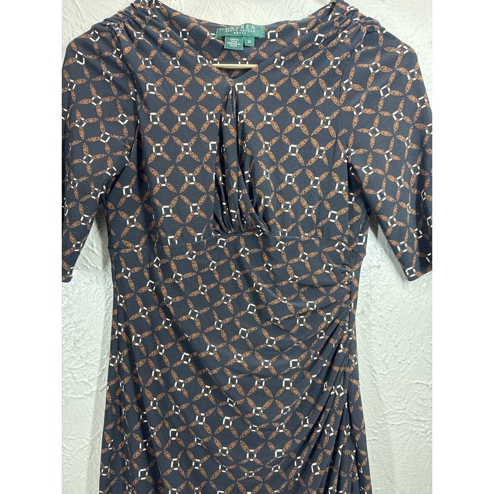 Ralph Lauren Dress Black Chain Sheath Surplice V-Neck Short Sleeve Petite 2P